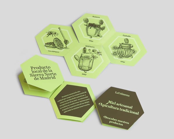 Folletos plegados hexagonales 4 palas